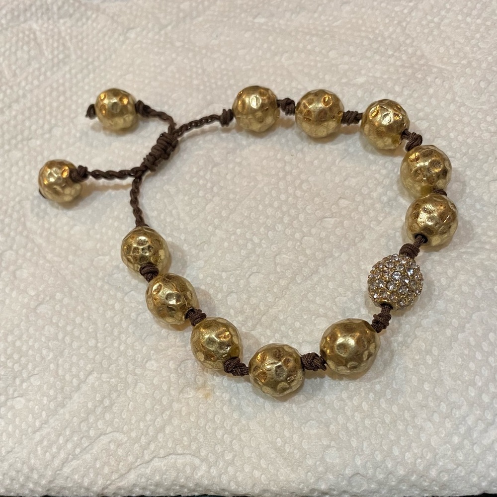 Stunning Gold-Hammer & Rhinestone Beaded Bracelet